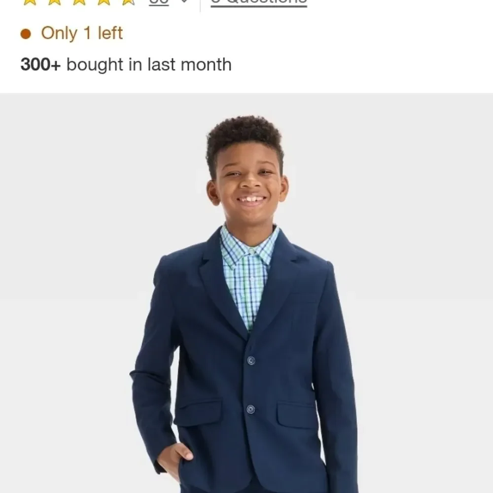 Boys Suit Jacket Cat & Jack Navy Blue Size 16 2 Button Coat